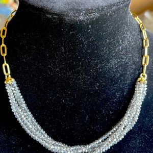 ann taylor crystal and goldtone choker necklace 5 layers 17”+2.